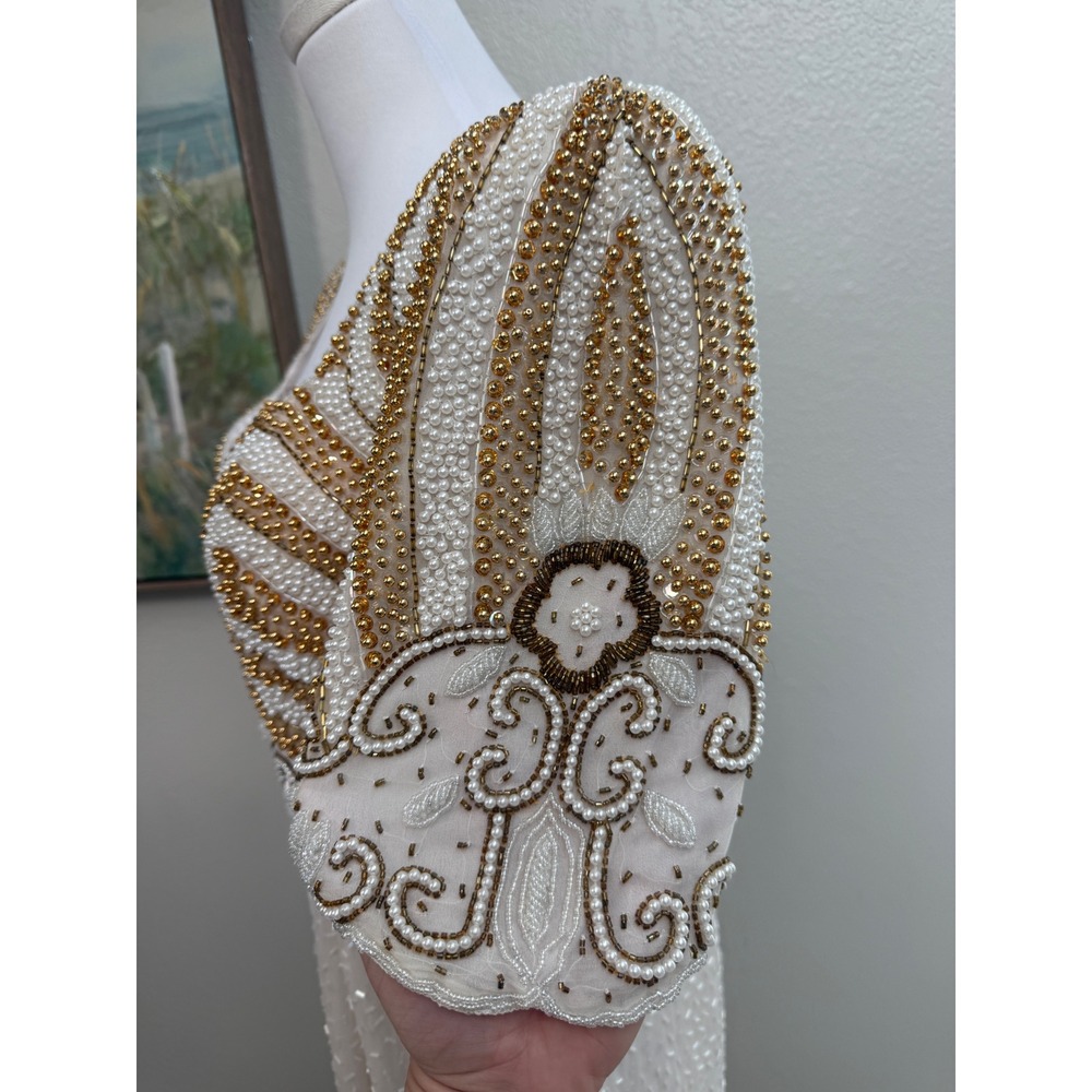 Vintage Jagswear 100% Pure Silk Beaded Pearl Evening Gown Open Back Dress Size L - Picture 5 of 11